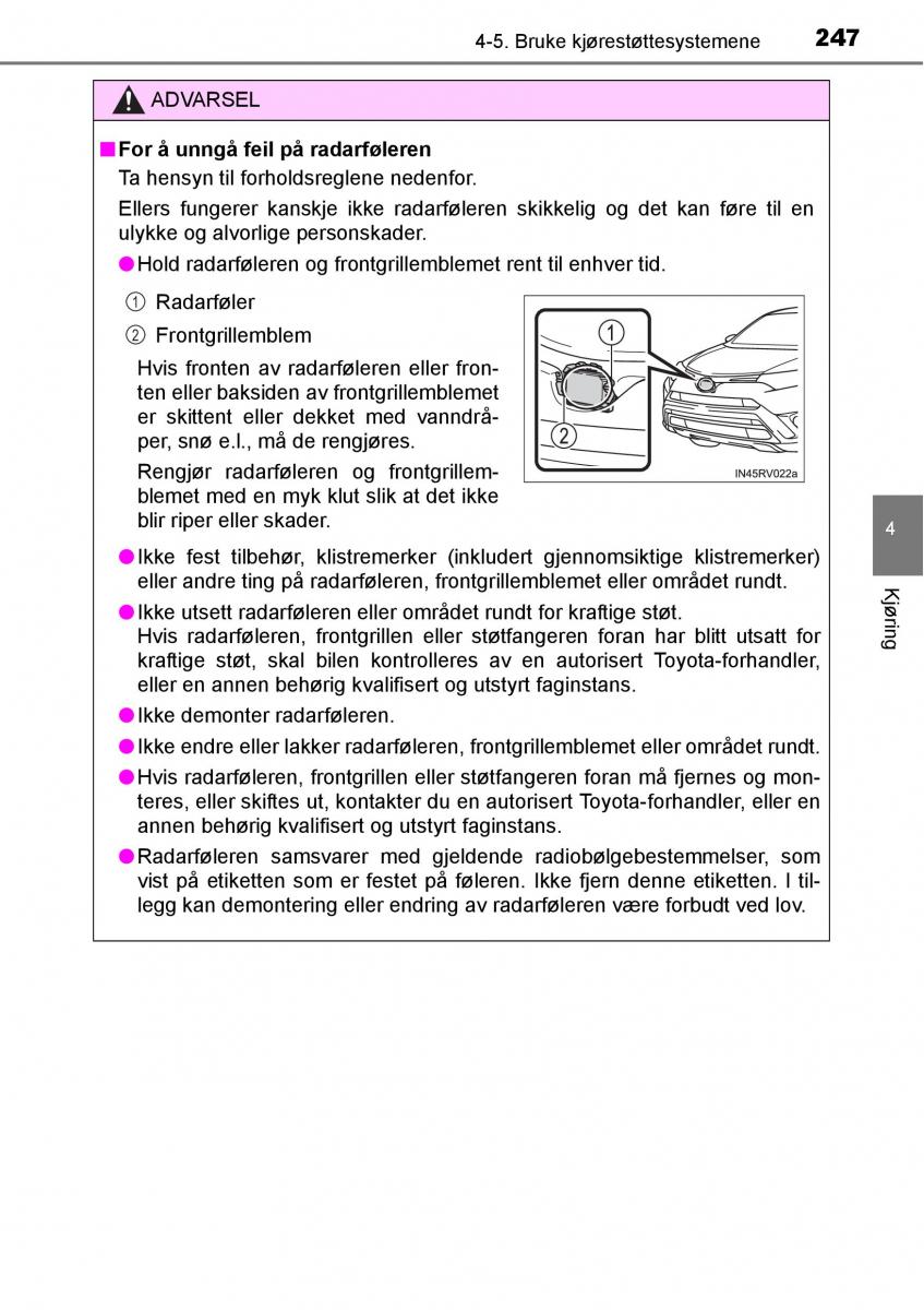 Toyota RAV4 IV 4 bruksanvisningen / page 249