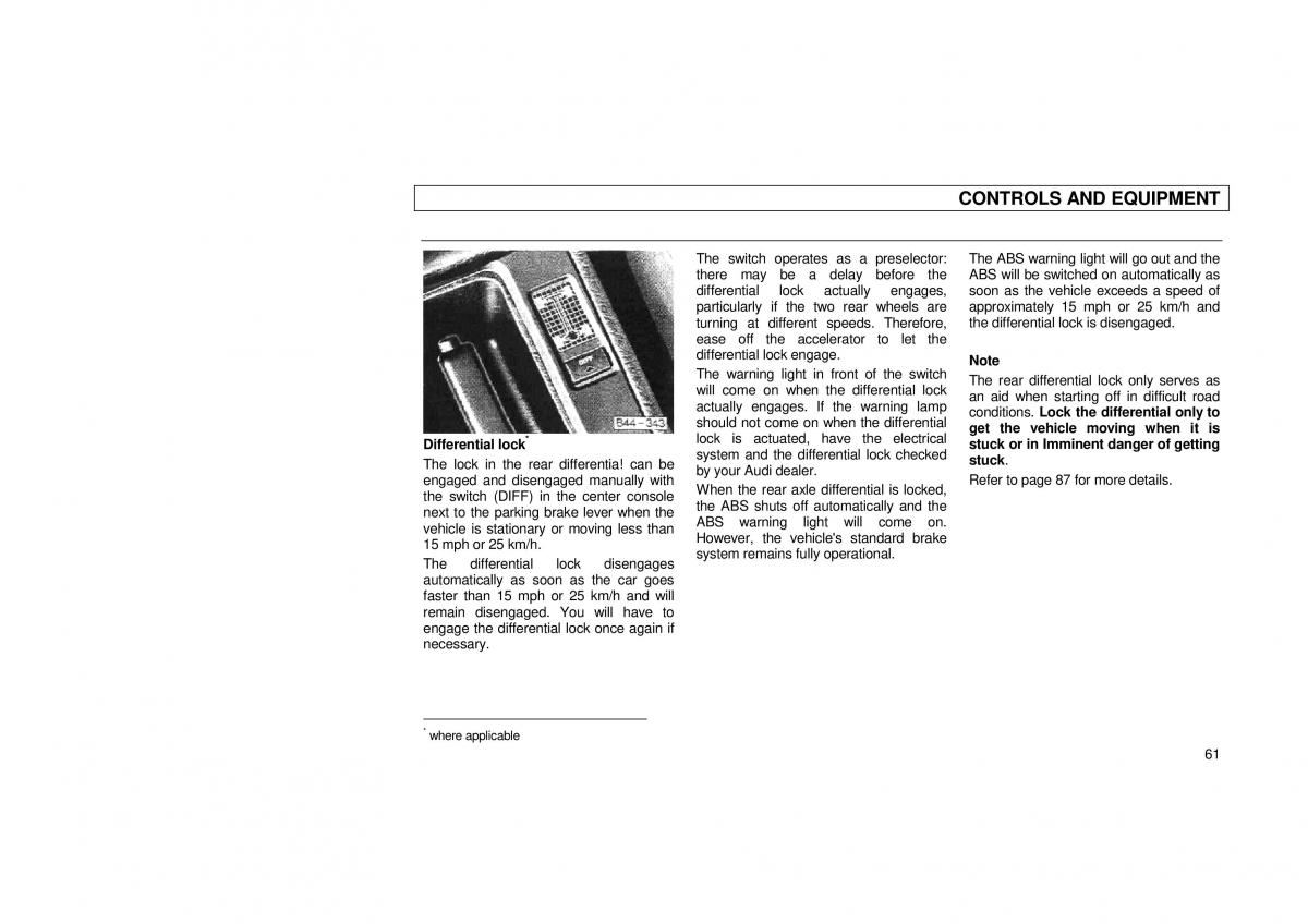 Audi 100 C3 owners manual / page 63