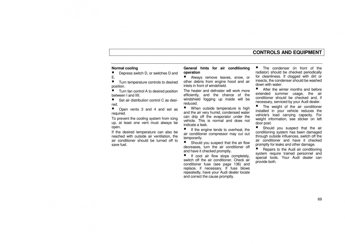 Audi 100 C3 owners manual / page 71