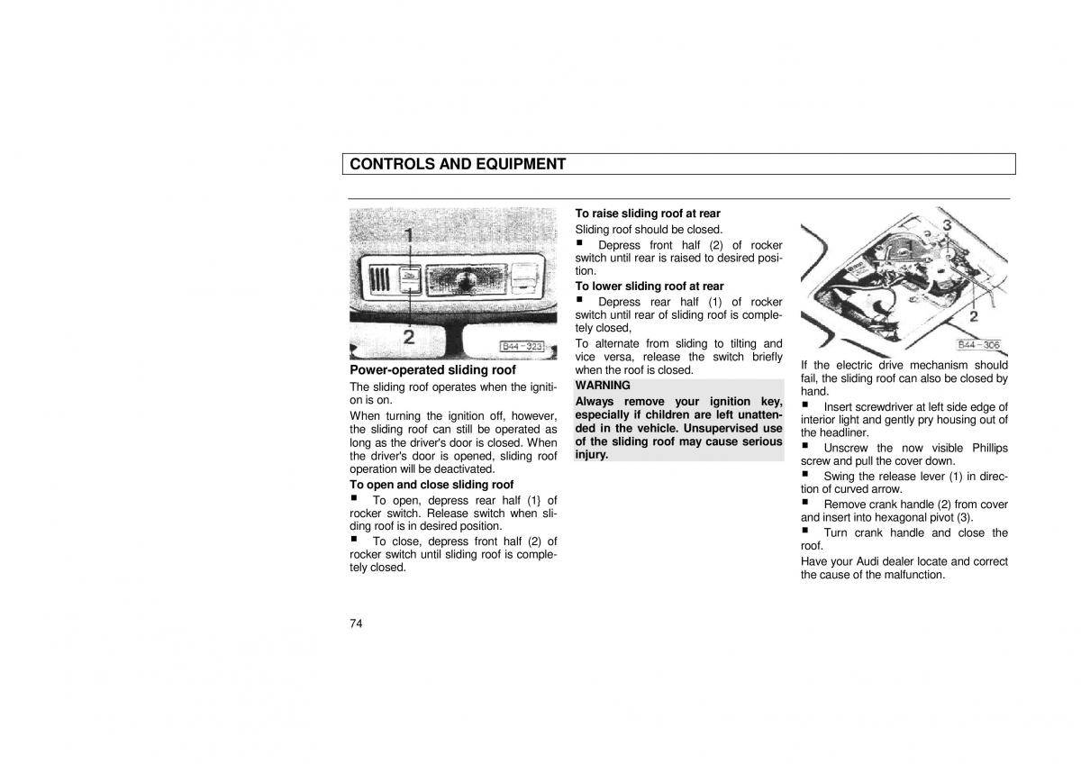 Audi 100 C3 owners manual / page 76