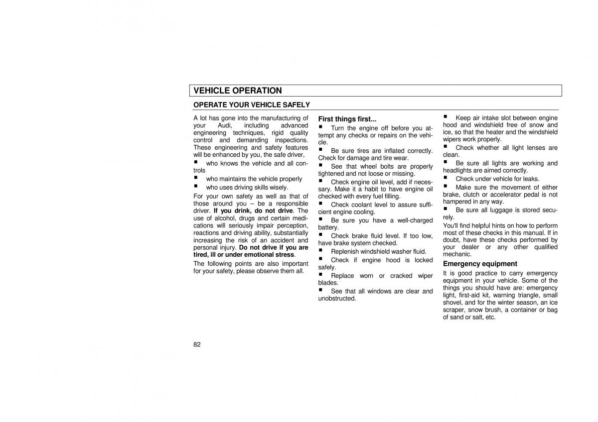 Audi 100 C3 owners manual / page 84