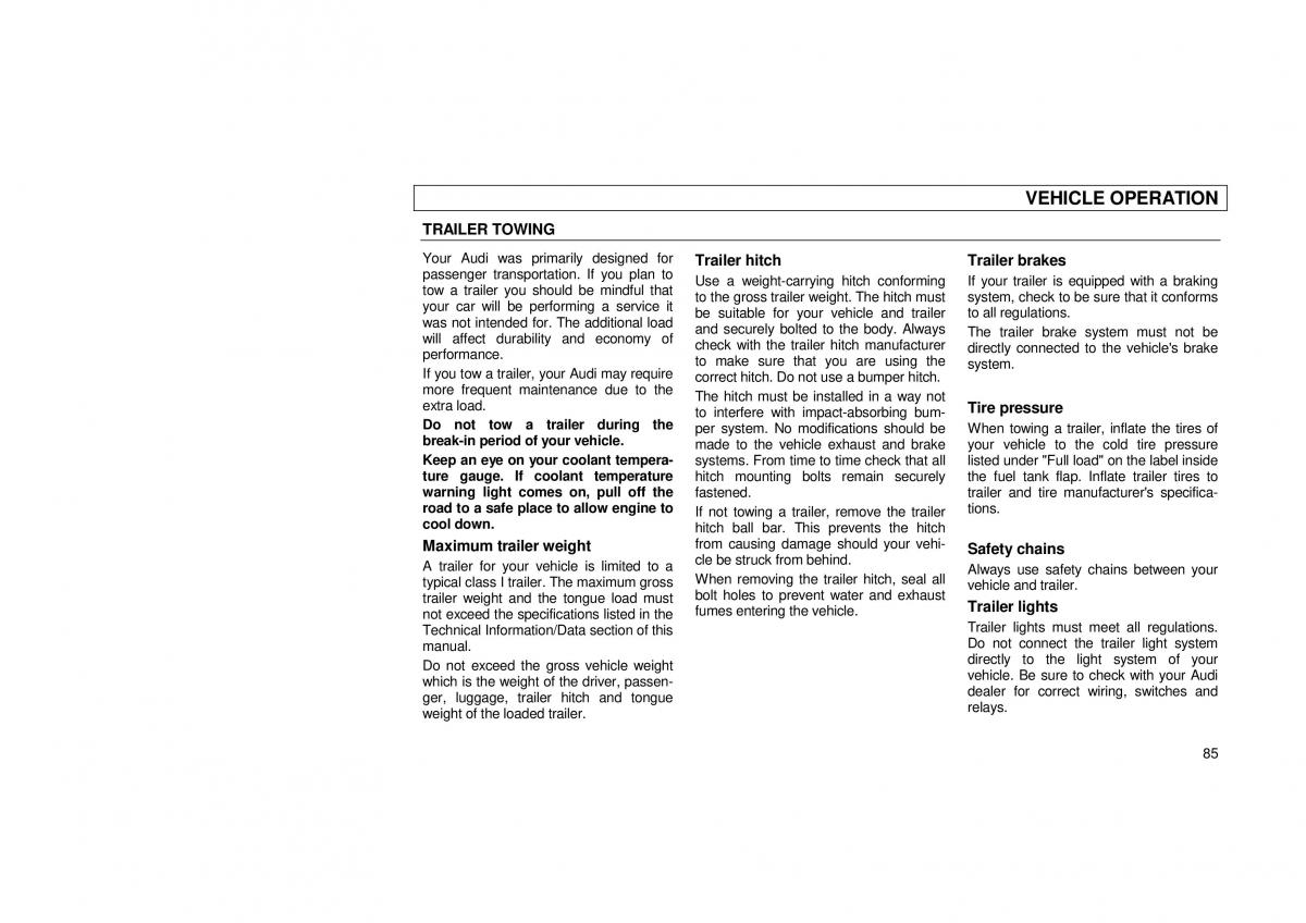 Audi 100 C3 owners manual / page 87