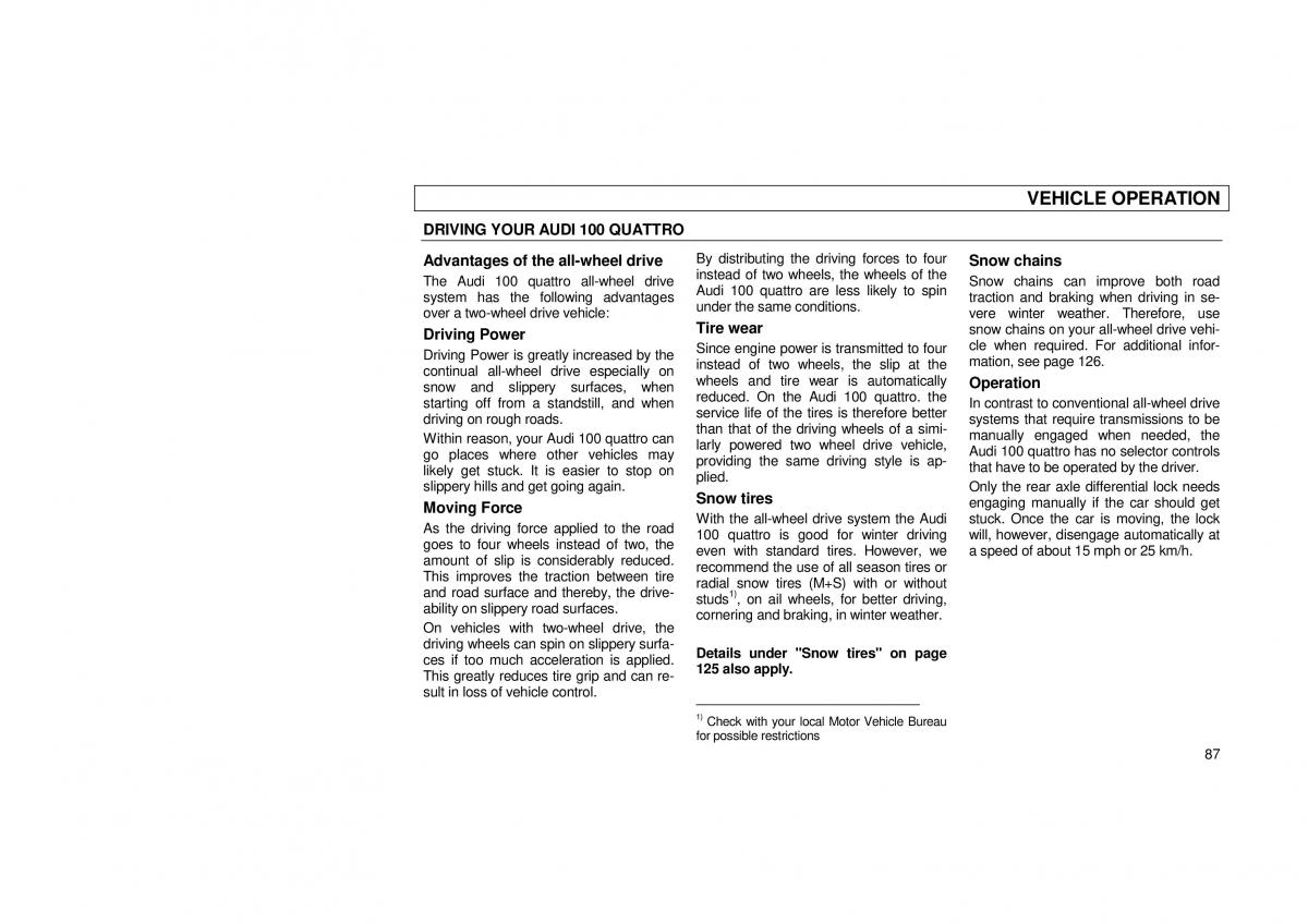 Audi 100 C3 owners manual / page 89