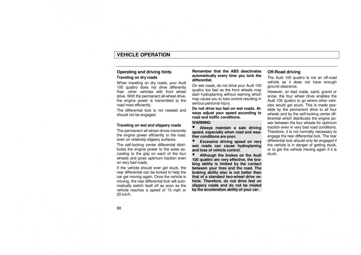 Audi 100 C3 owners manual / page 90