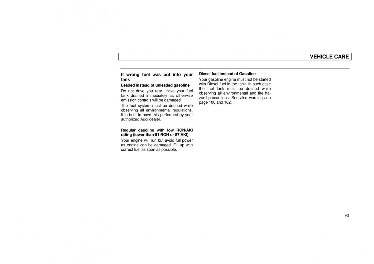 Audi 100 C3 owners manual / page 95