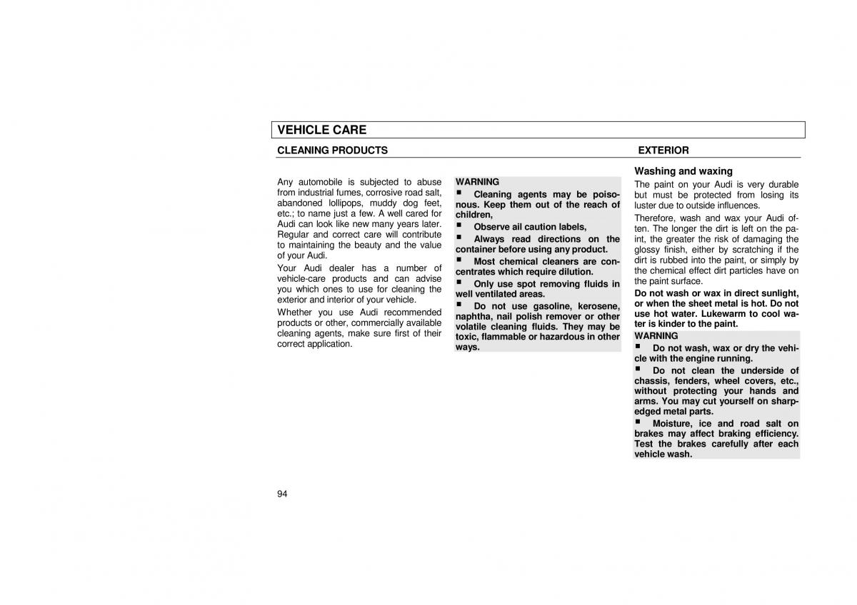 Audi 100 C3 owners manual / page 96