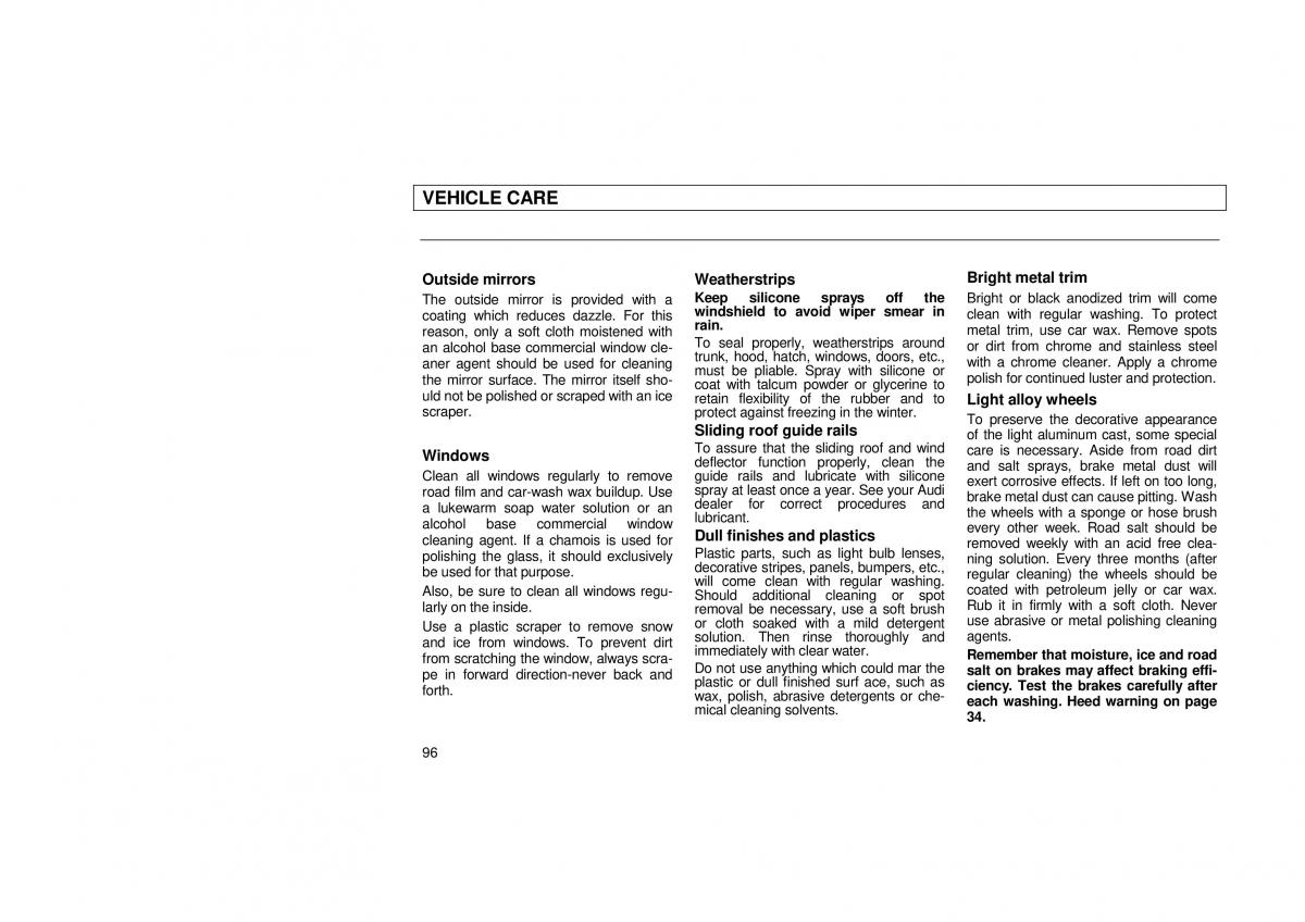 Audi 100 C3 owners manual / page 98