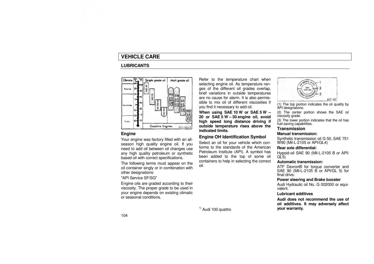 Audi 100 C3 owners manual / page 106