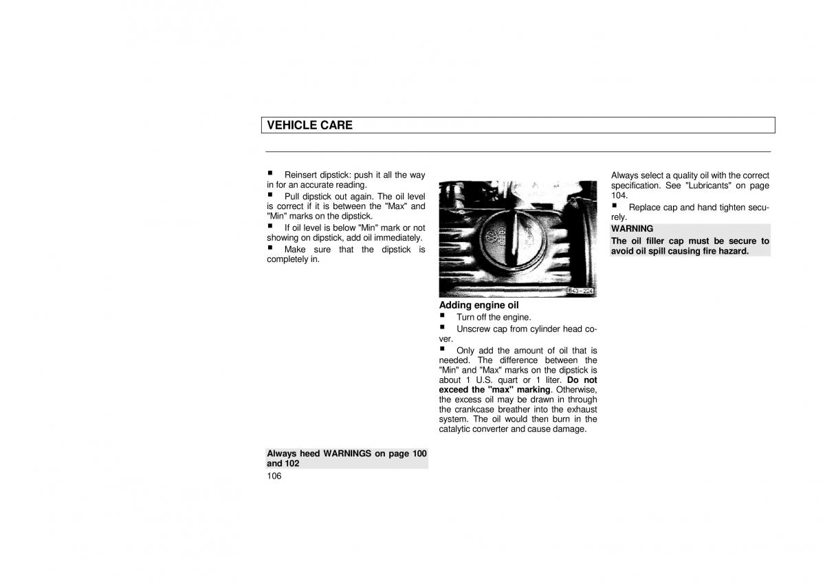 Audi 100 C3 owners manual / page 108