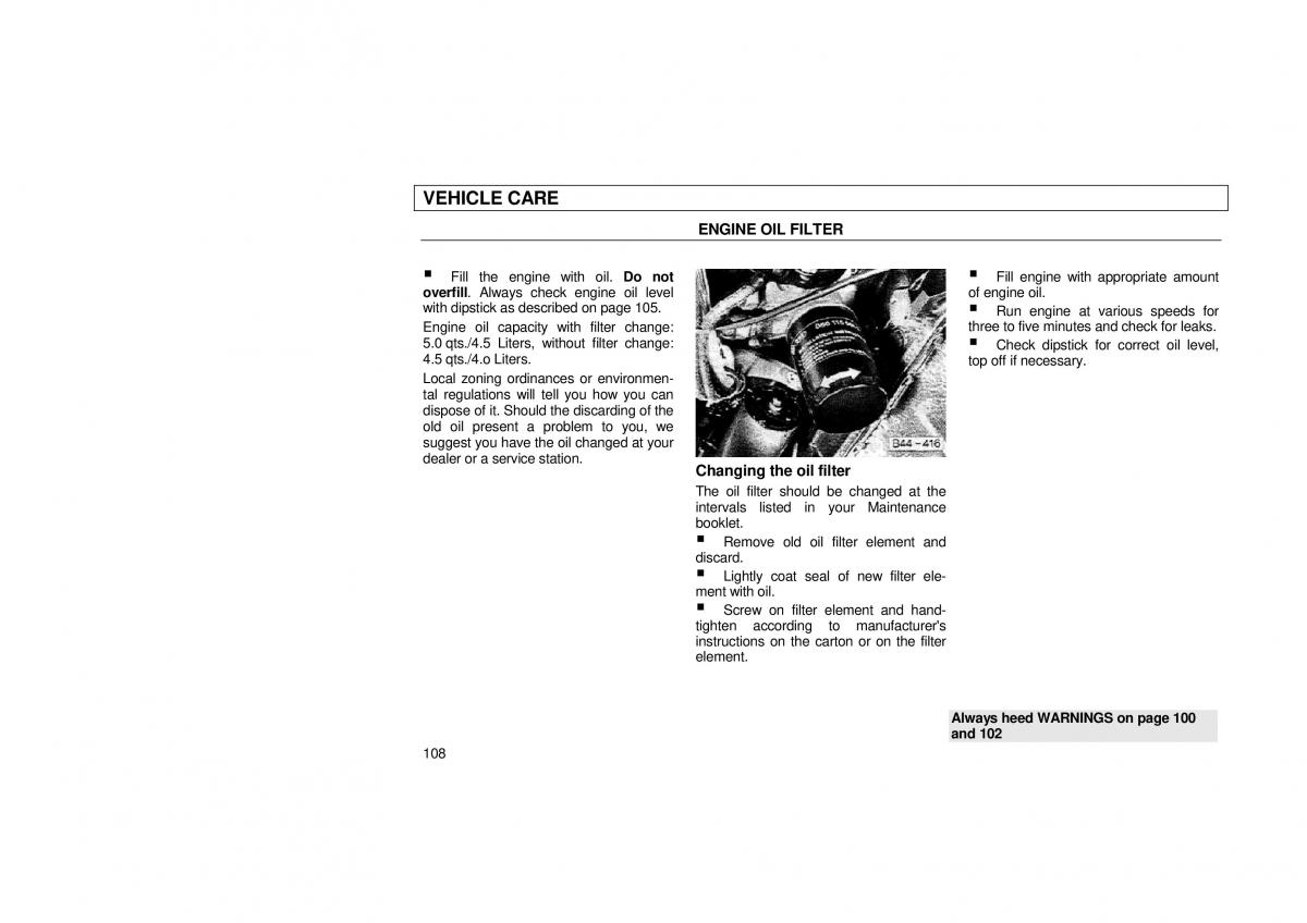 Audi 100 C3 owners manual / page 110