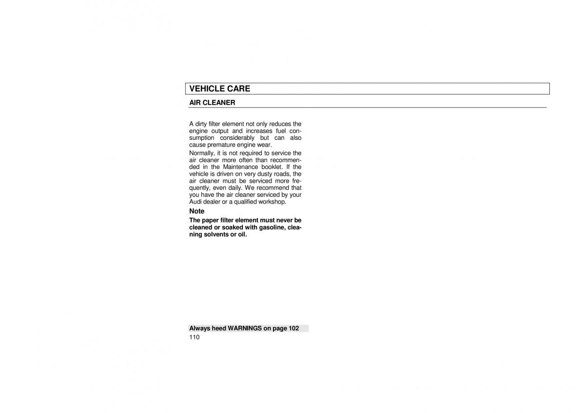 Audi 100 C3 owners manual / page 112