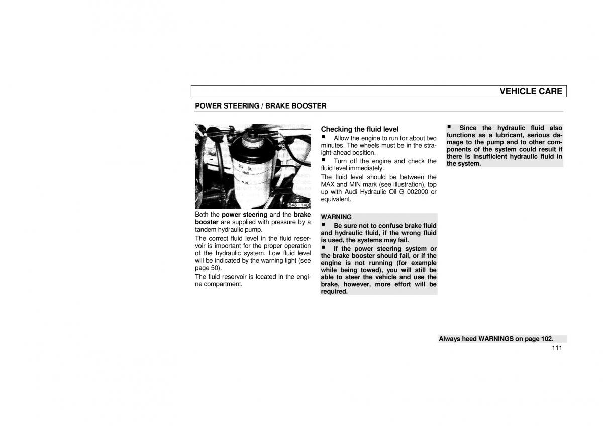 Audi 100 C3 owners manual / page 113