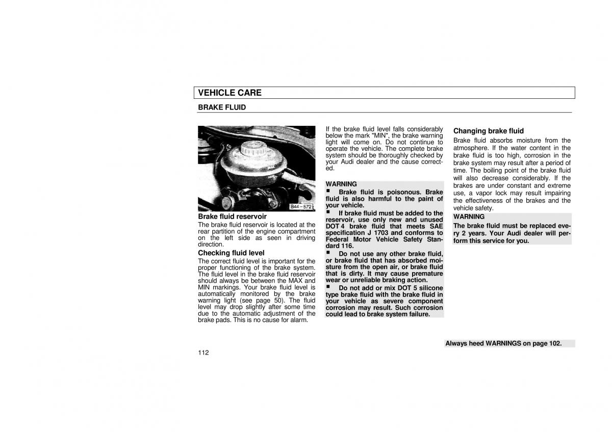 Audi 100 C3 owners manual / page 114