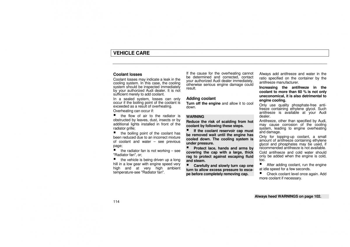 Audi 100 C3 owners manual / page 116