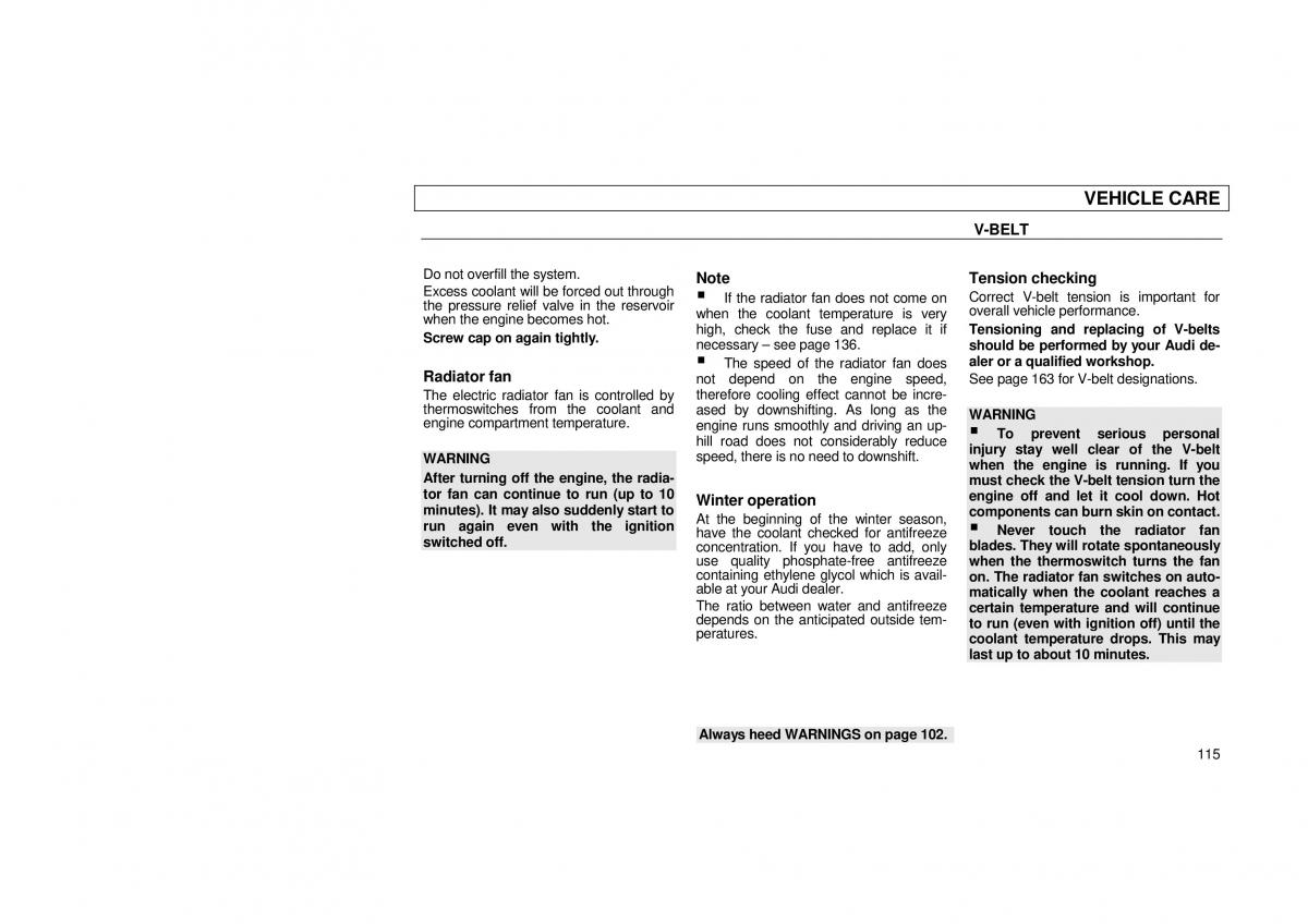 Audi 100 C3 owners manual / page 117