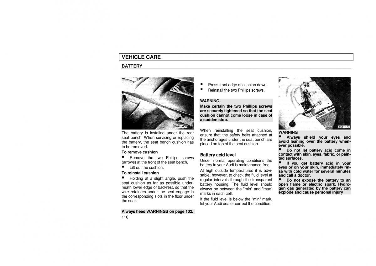 Audi 100 C3 owners manual / page 118