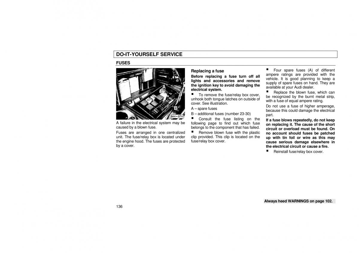 Audi 100 C3 owners manual / page 138