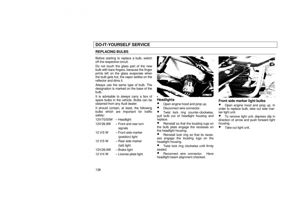 Audi 100 C3 owners manual / page 140