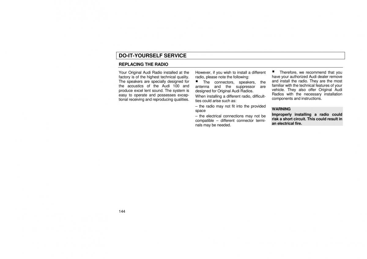 Audi 100 C3 owners manual / page 146