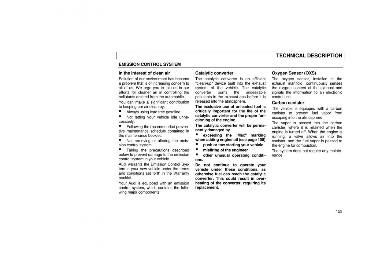 Audi 100 C3 owners manual / page 155