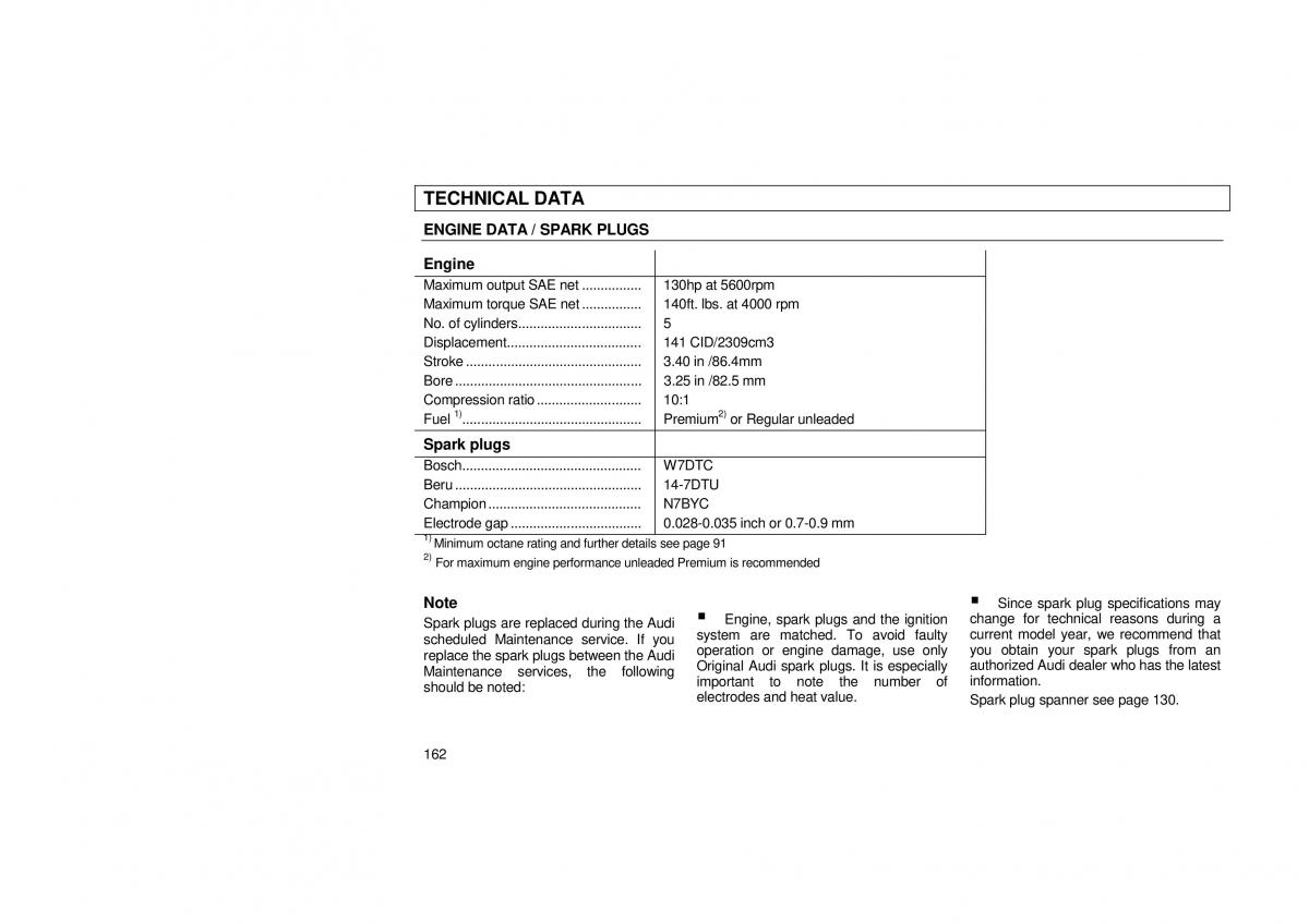 Audi 100 C3 owners manual / page 164