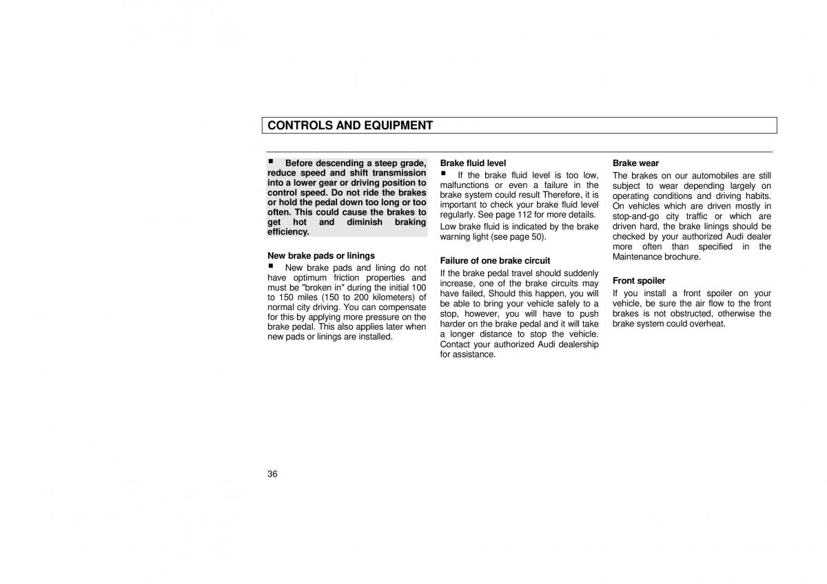 Audi 100 C3 owners manual / page 38