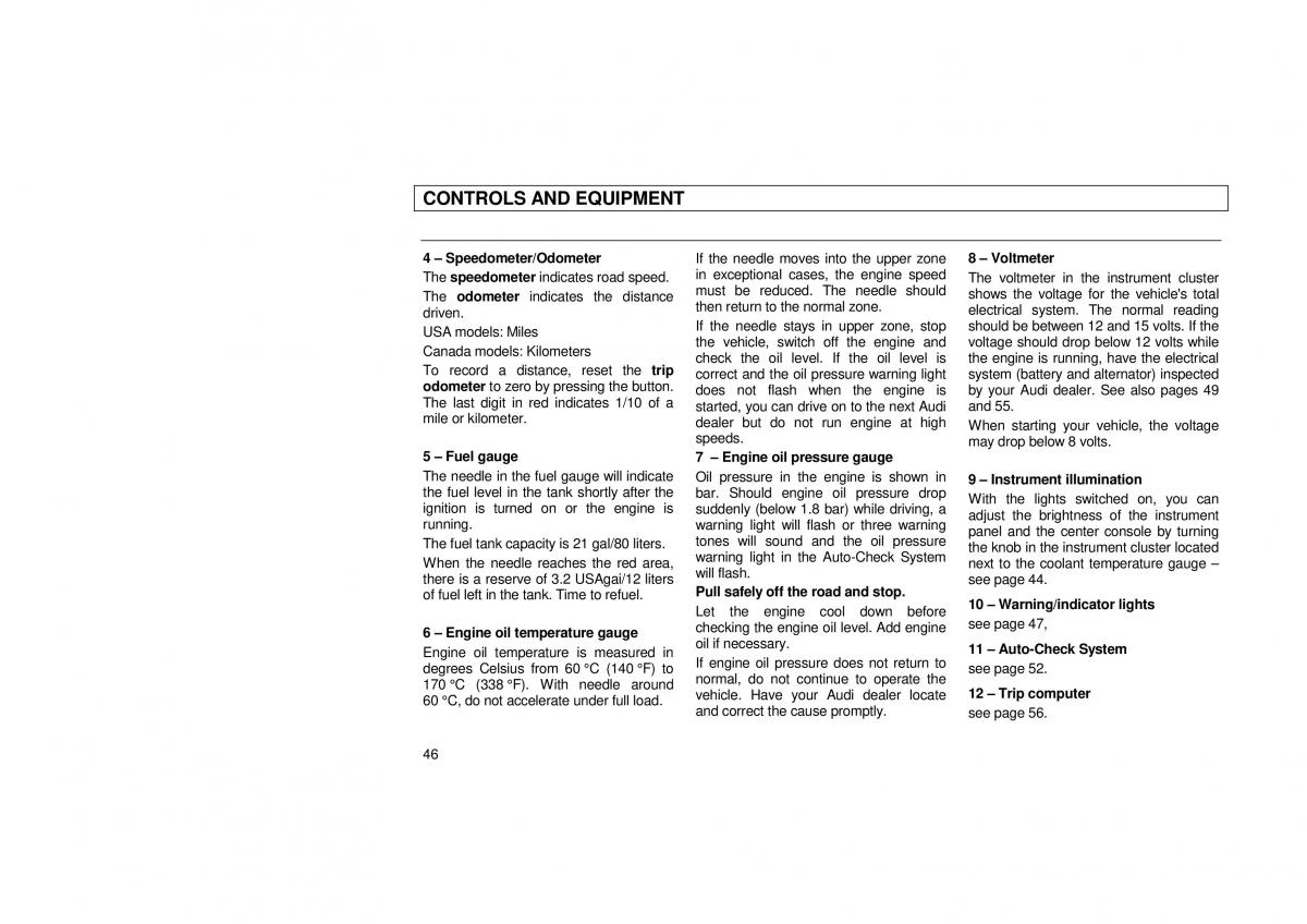 Audi 100 C3 owners manual / page 48
