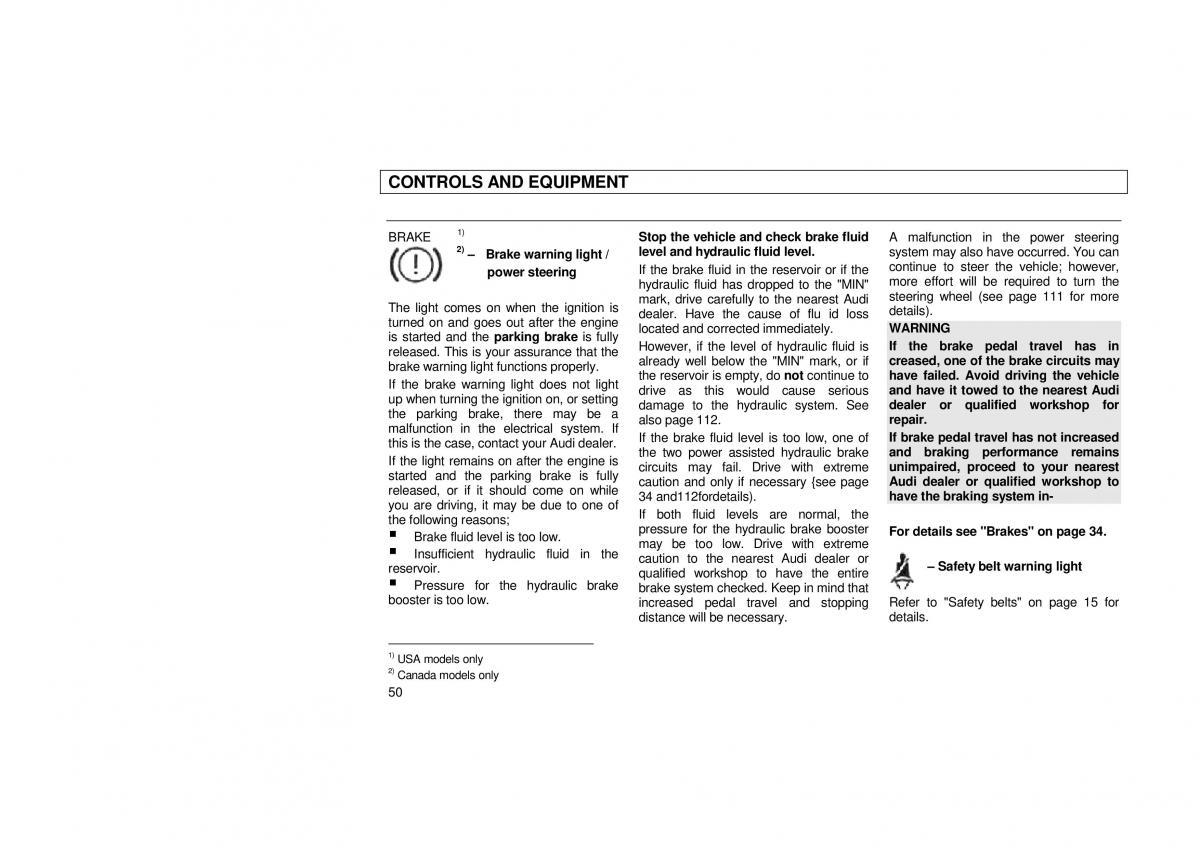Audi 100 C3 owners manual / page 52