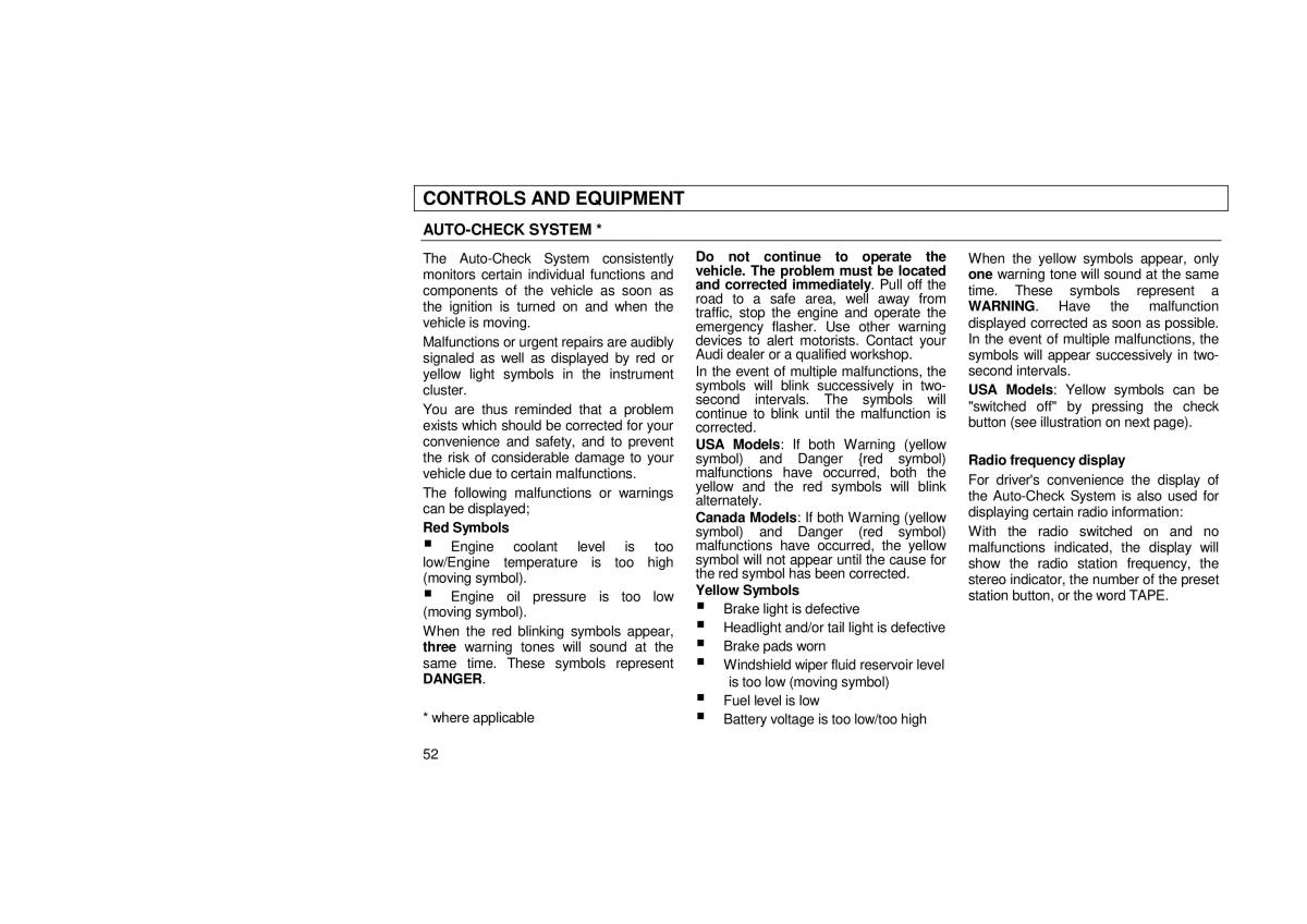 Audi 100 C3 owners manual / page 54