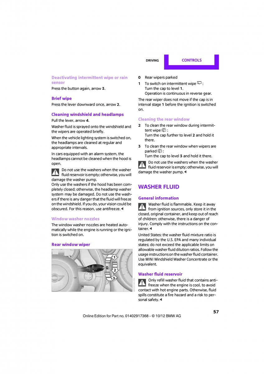 Mini Paceman owners manual / page 58