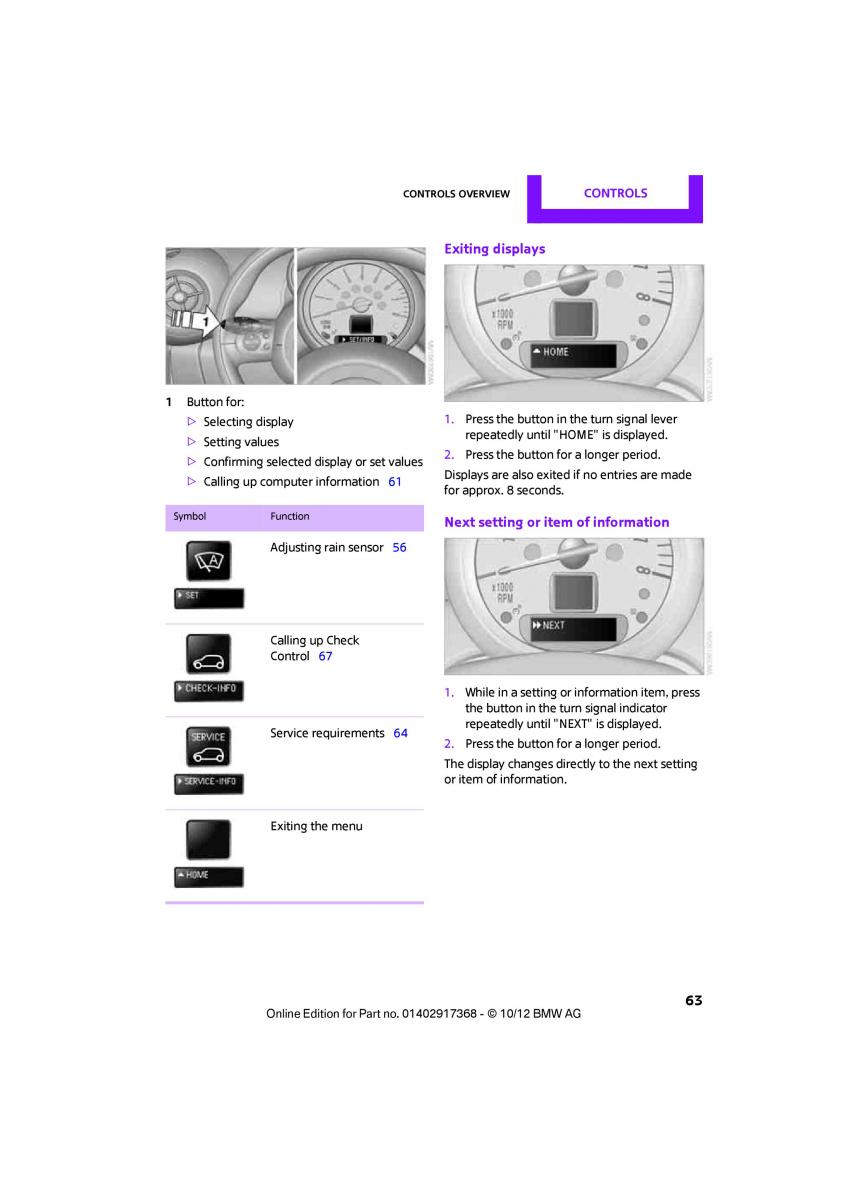 Mini Paceman owners manual / page 64