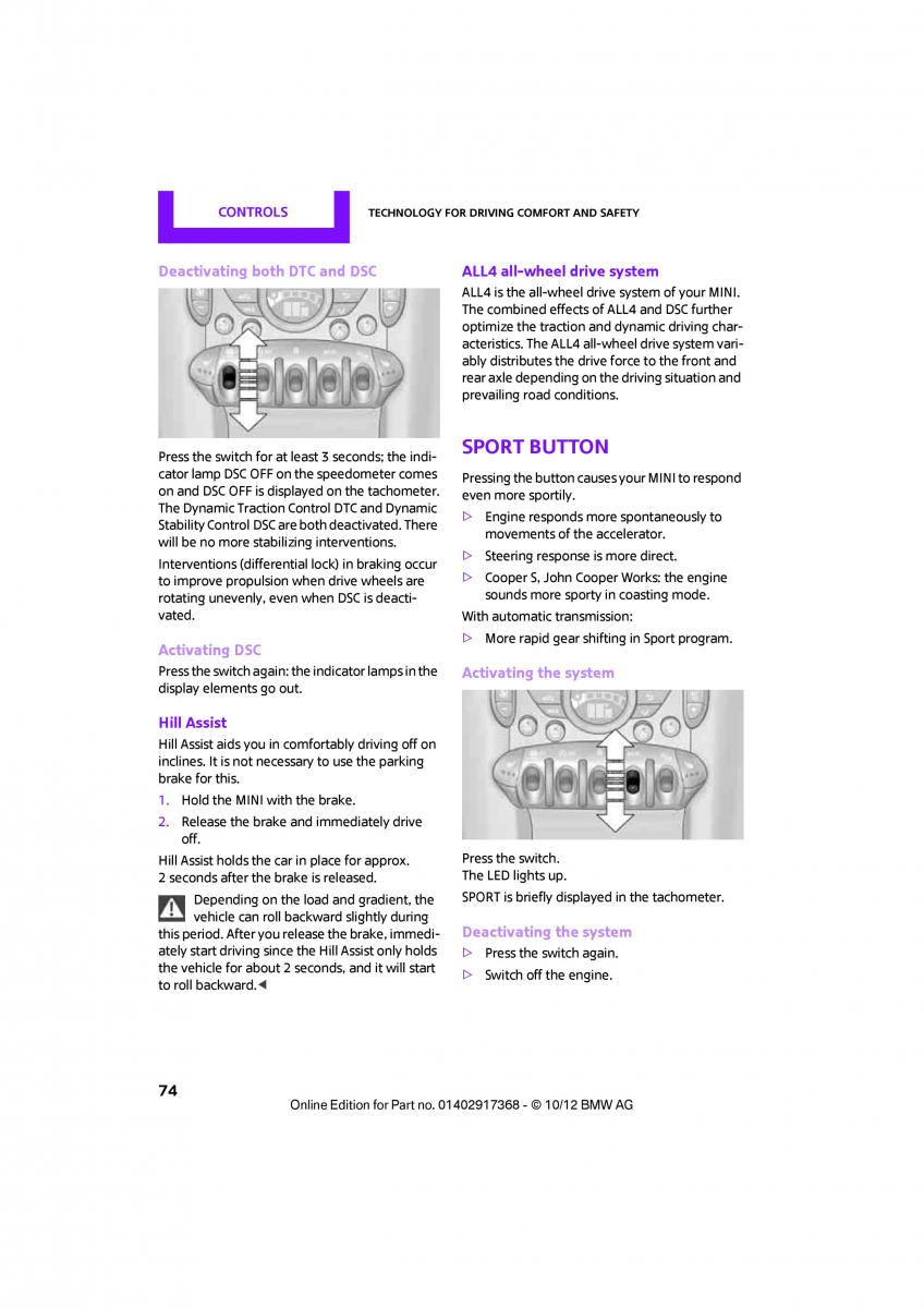 Mini Paceman owners manual / page 75