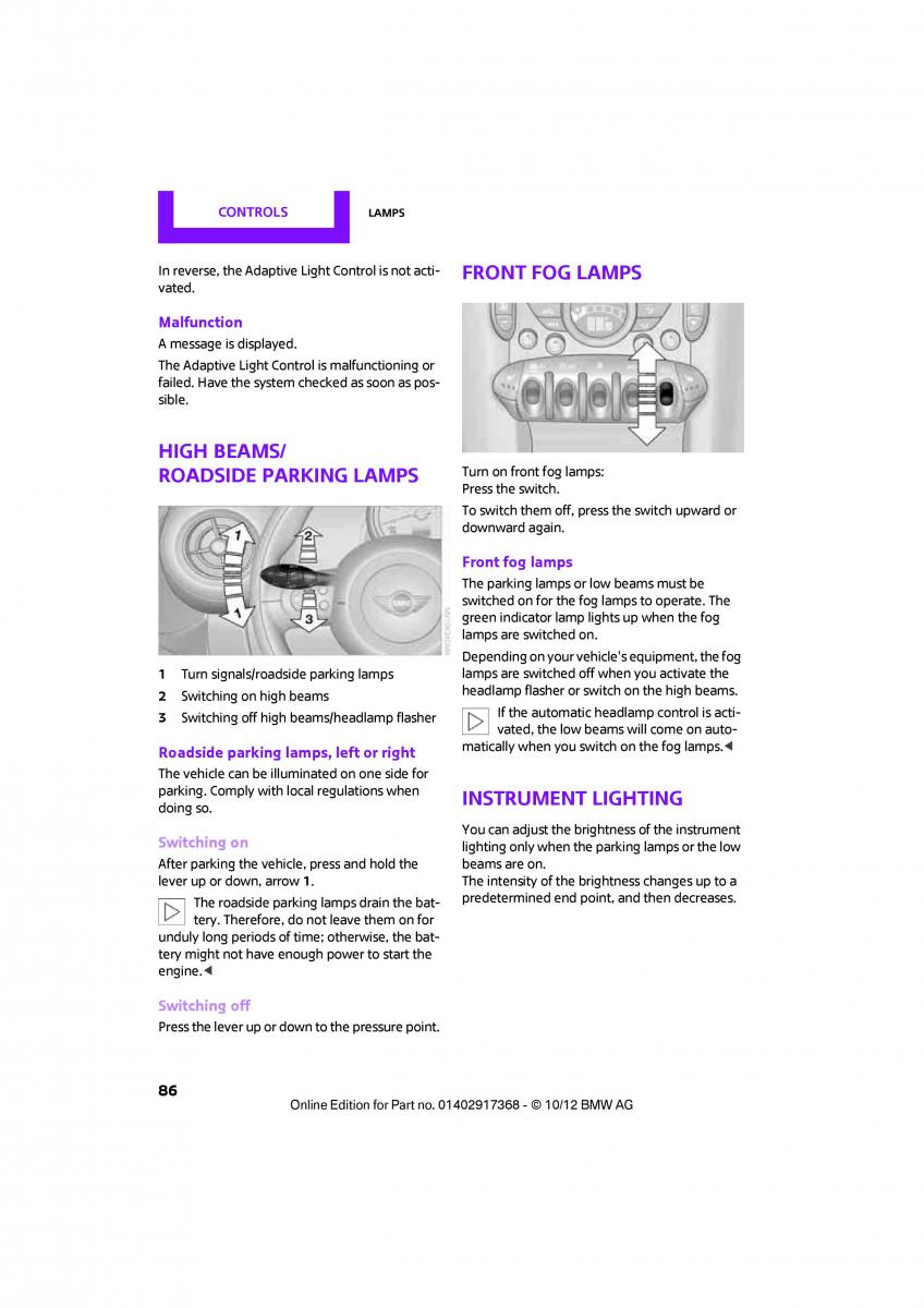 Mini Paceman owners manual / page 87