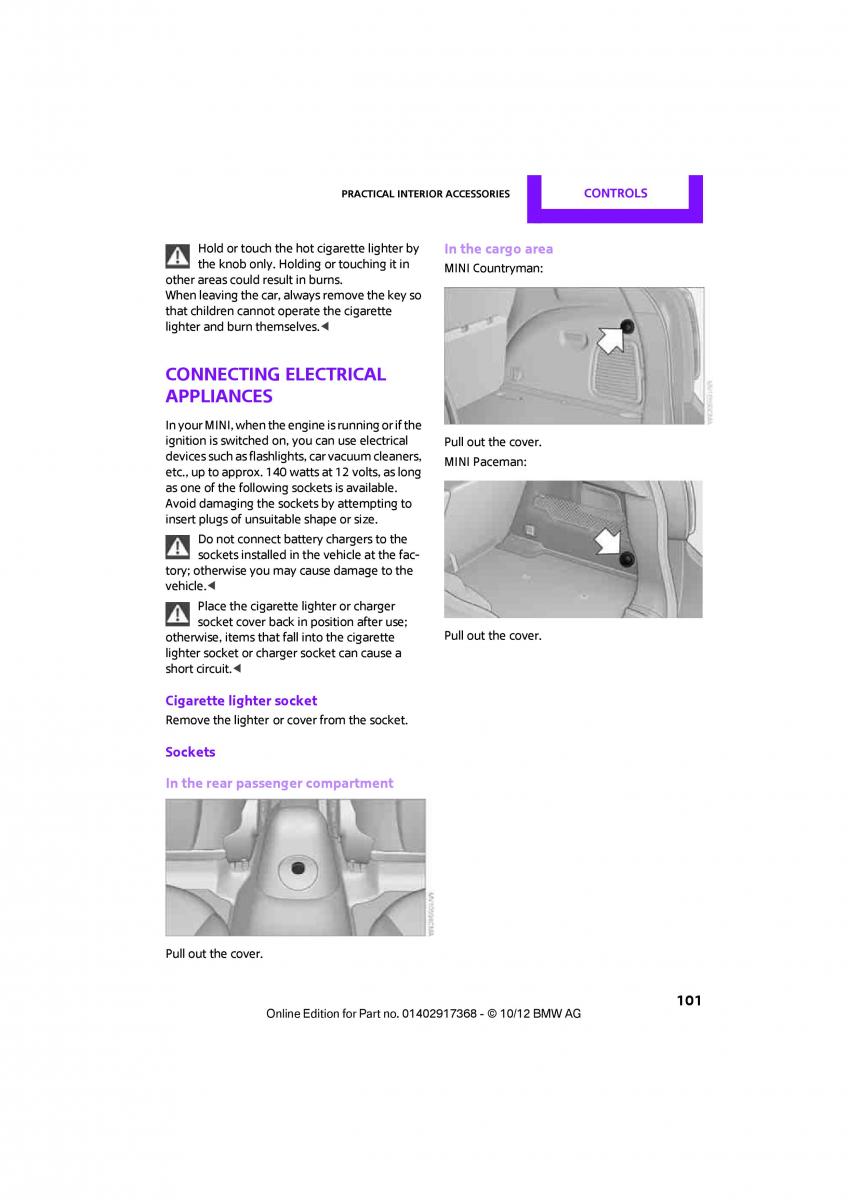 Mini Paceman owners manual / page 102