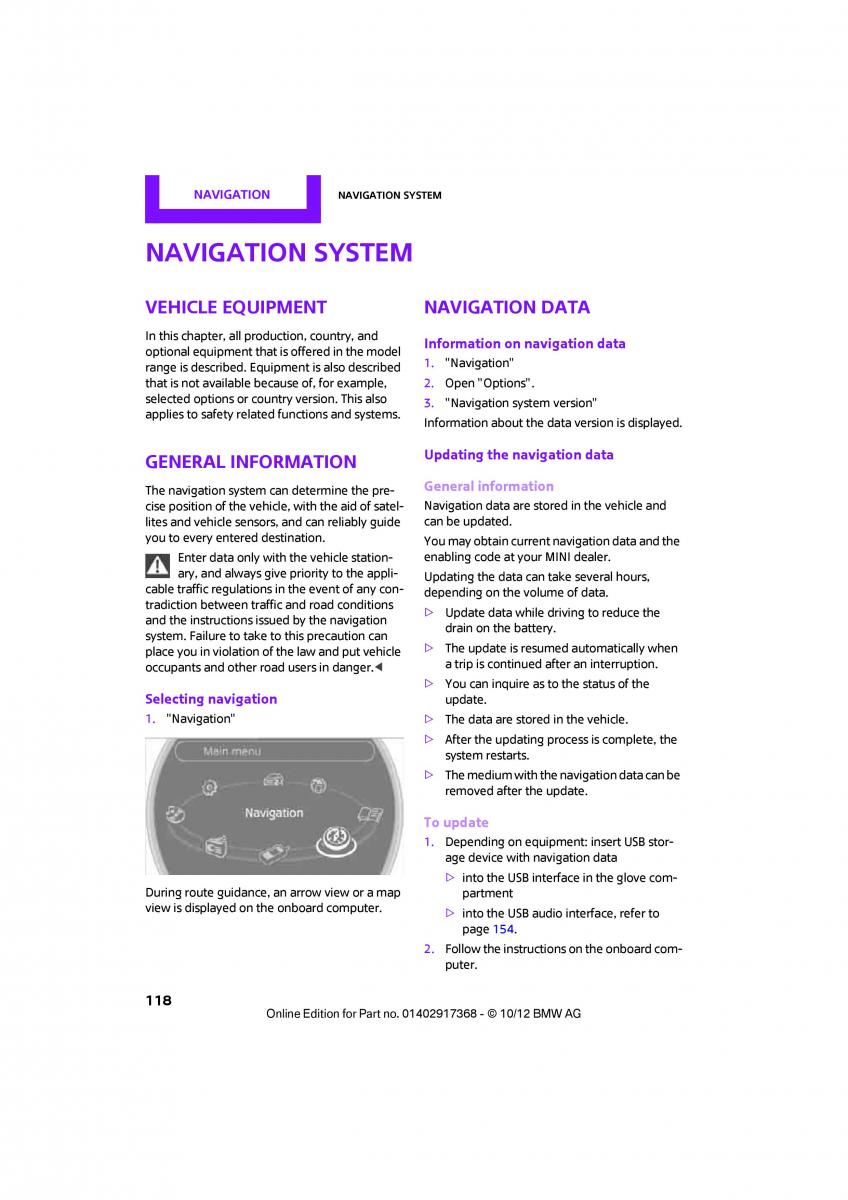 Mini Paceman owners manual / page 119