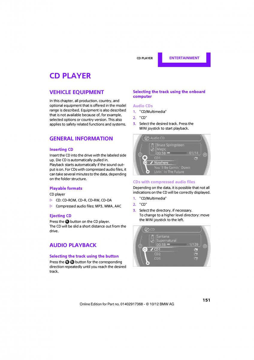 Mini Paceman owners manual / page 152