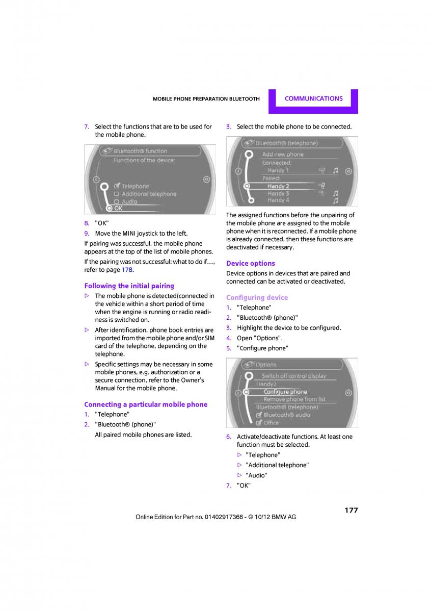 Mini Paceman owners manual / page 178