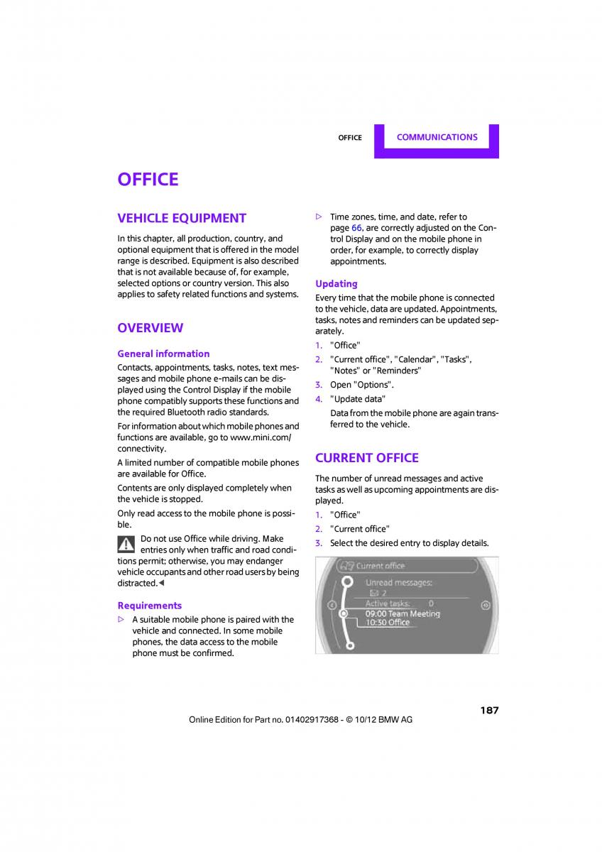 Mini Paceman owners manual / page 188