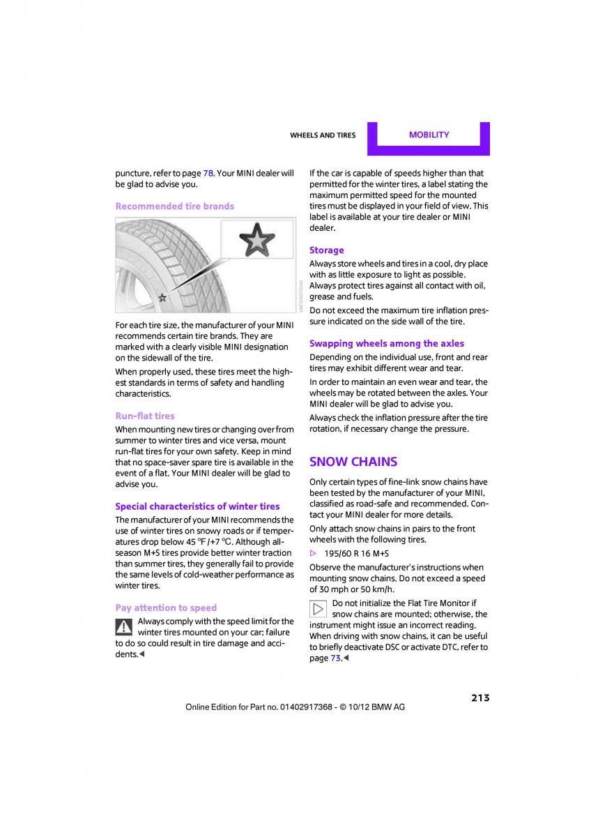 Mini Paceman owners manual / page 214