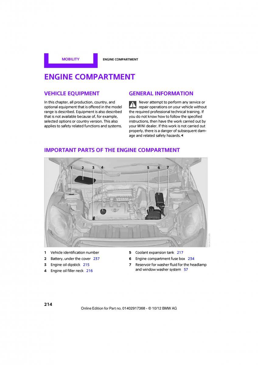 Mini Paceman owners manual / page 215