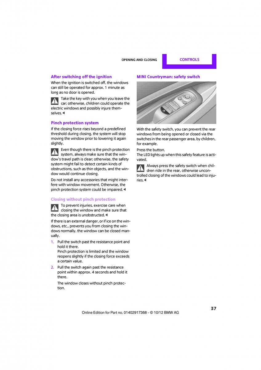 Mini Paceman owners manual / page 38