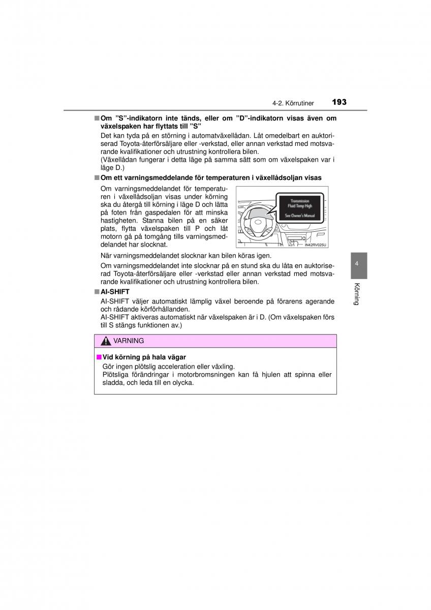 Toyota RAV4 IV 4 instruktionsbok / page 193