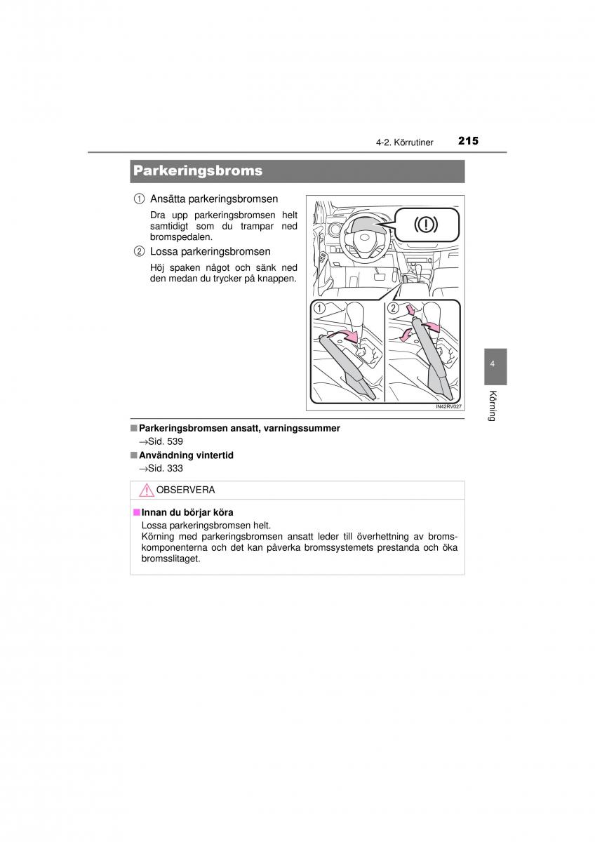 Toyota RAV4 IV 4 instruktionsbok / page 215