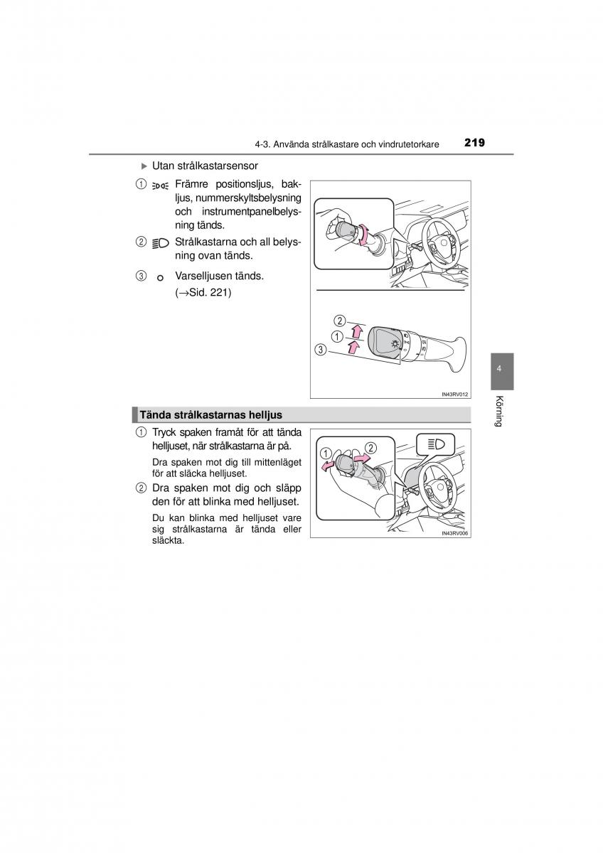 Toyota RAV4 IV 4 instruktionsbok / page 219