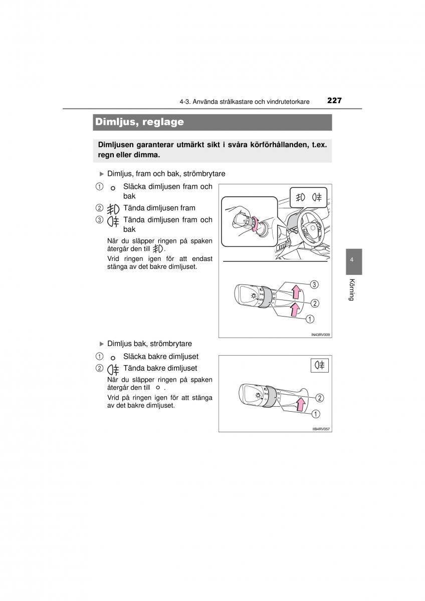 Toyota RAV4 IV 4 instruktionsbok / page 227