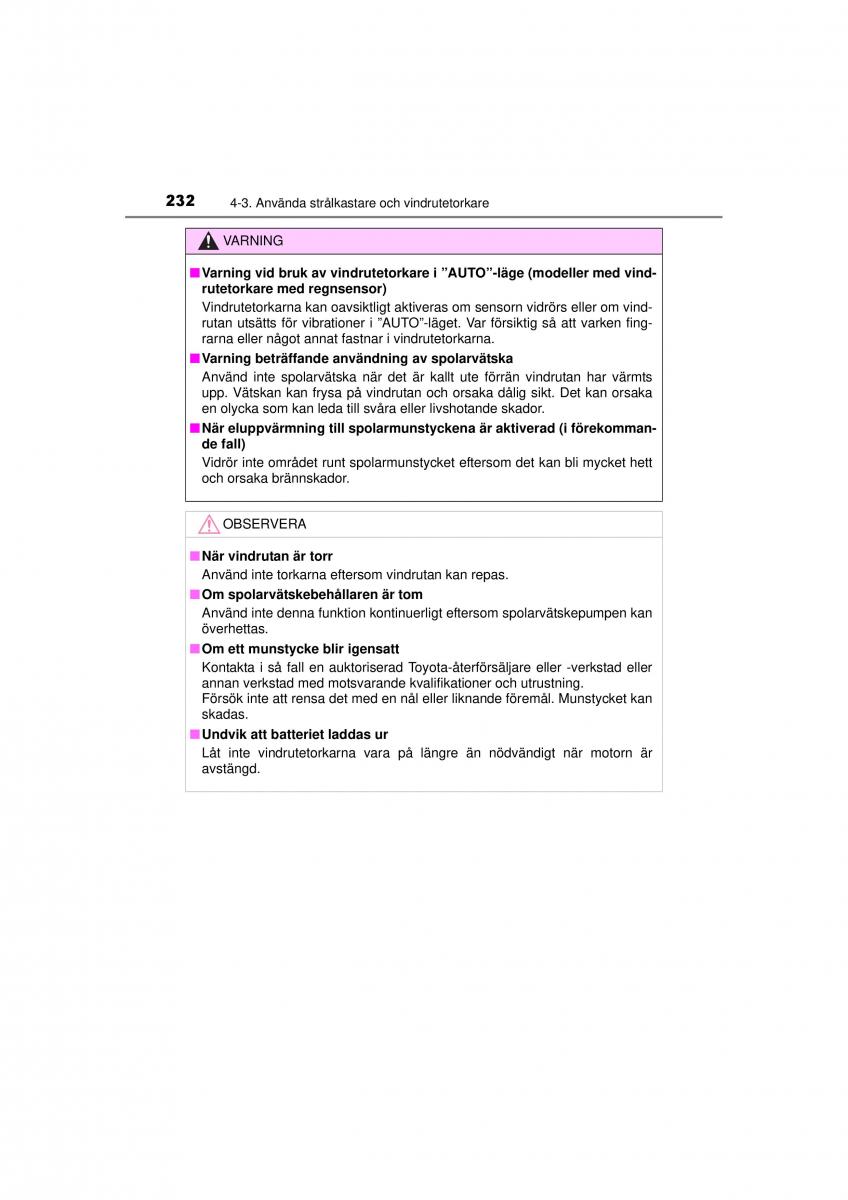 Toyota RAV4 IV 4 instruktionsbok / page 232