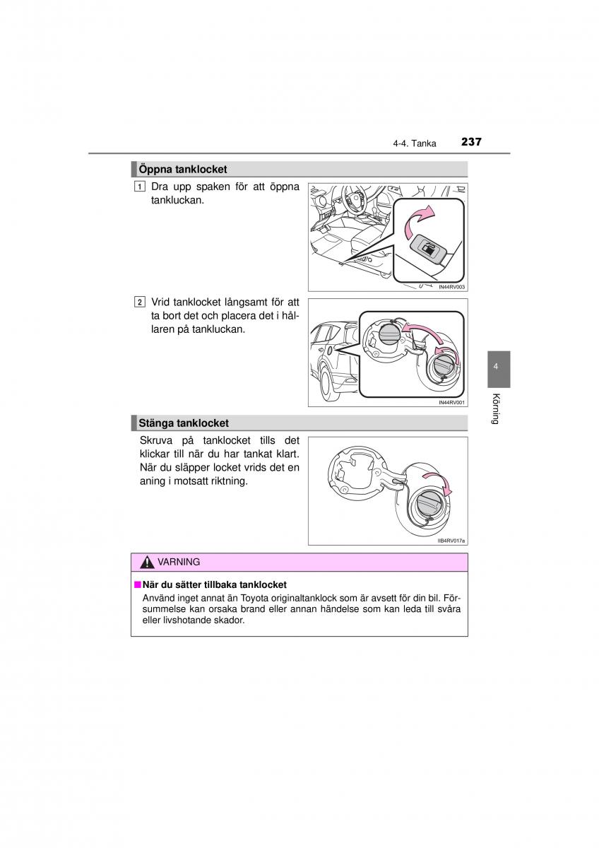 Toyota RAV4 IV 4 instruktionsbok / page 237