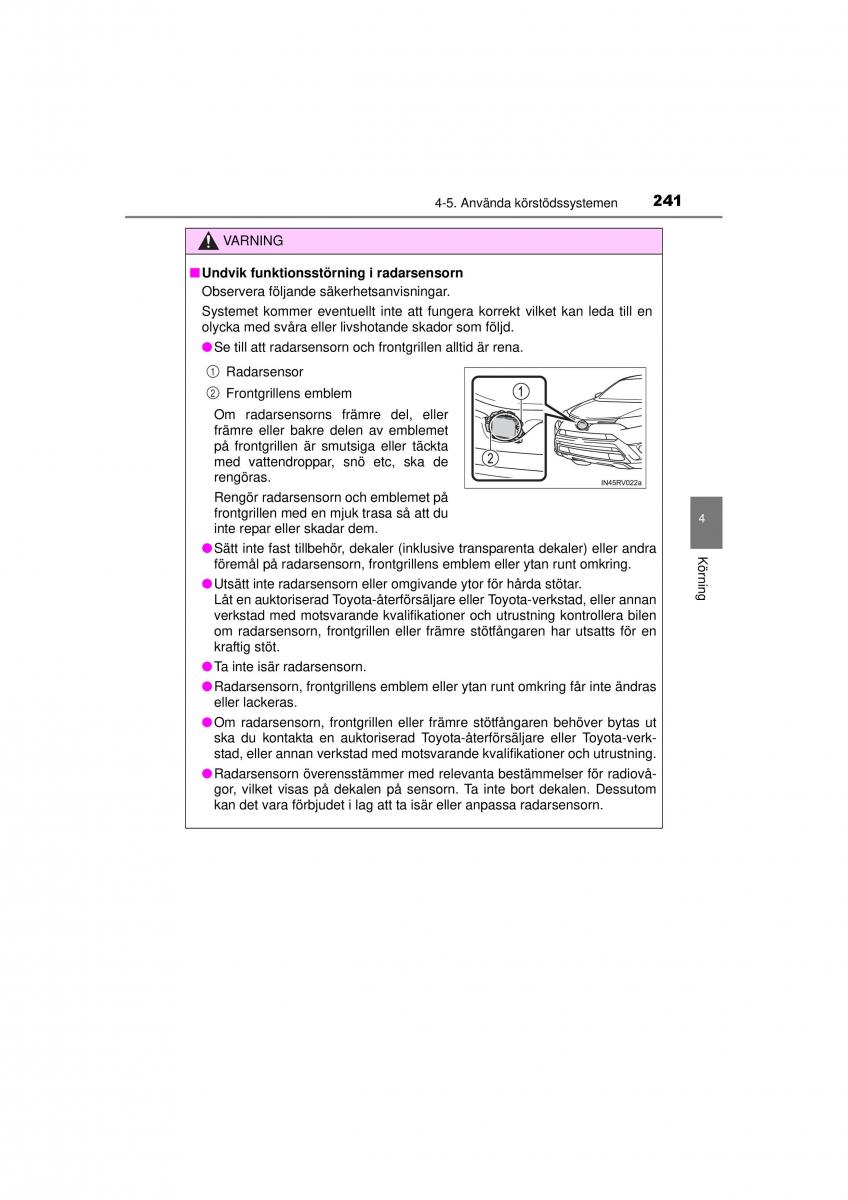 Toyota RAV4 IV 4 instruktionsbok / page 241