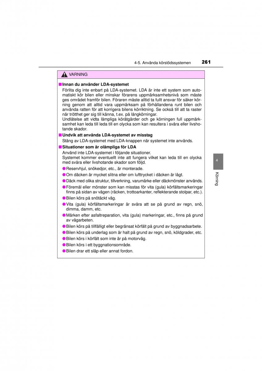 Toyota RAV4 IV 4 instruktionsbok / page 261