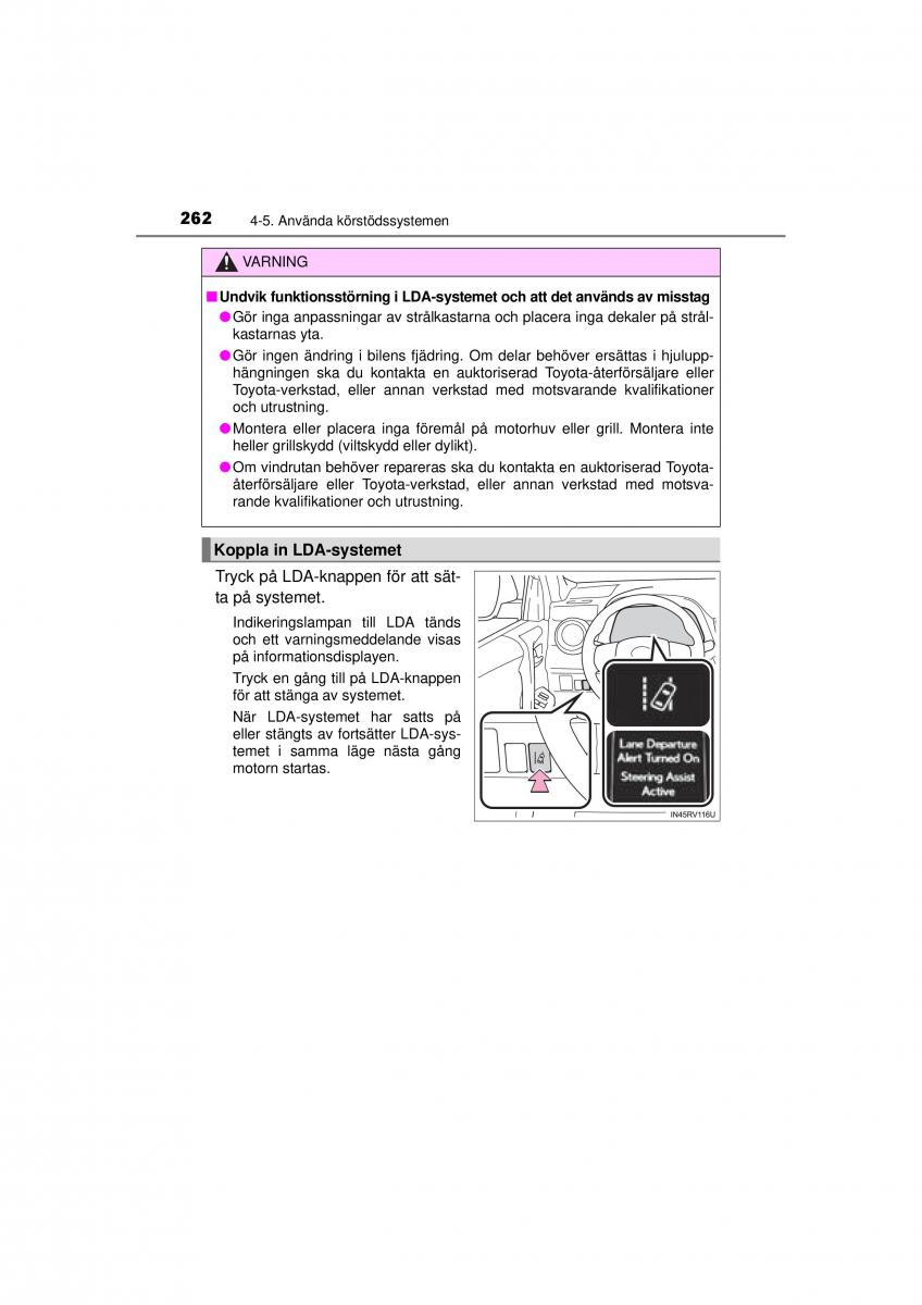 Toyota RAV4 IV 4 instruktionsbok / page 262